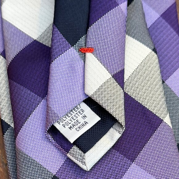 IZOD Purple Black & White Checkered Men's Tie - Picture 4 of 5